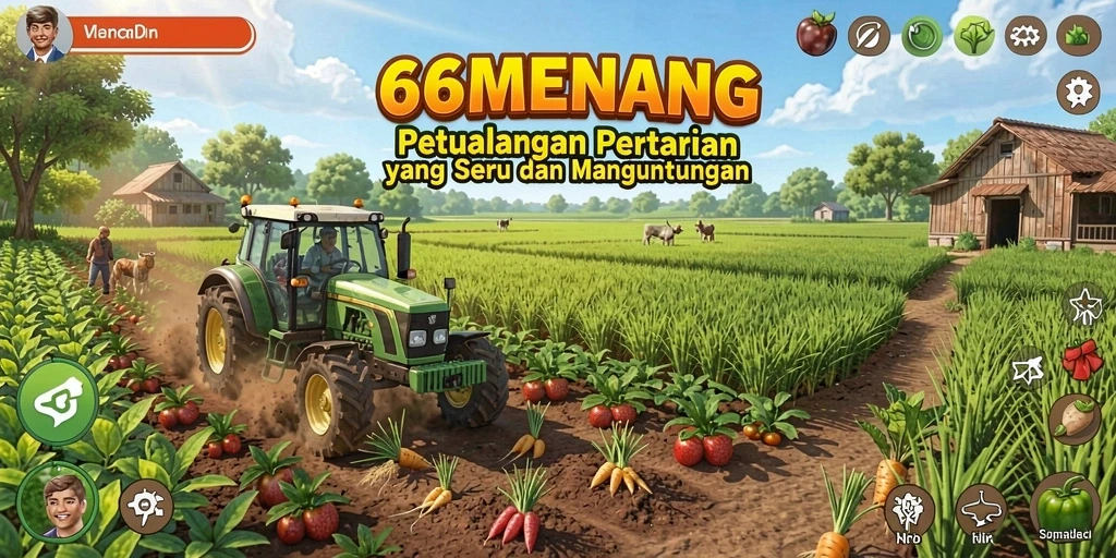 Tangkapan layar gameplay <strong>66MENANG</strong> yang menunjukkan aktivitas bertani yang seru.