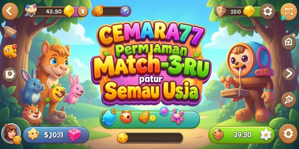 Screenshot CEMARA77 menampilkan gameplay Match-3 yang menantang.