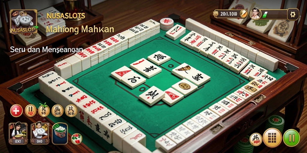 Tampilan gameplay seru NUSASLOTS dengan grafis Mahjong yang memukau.