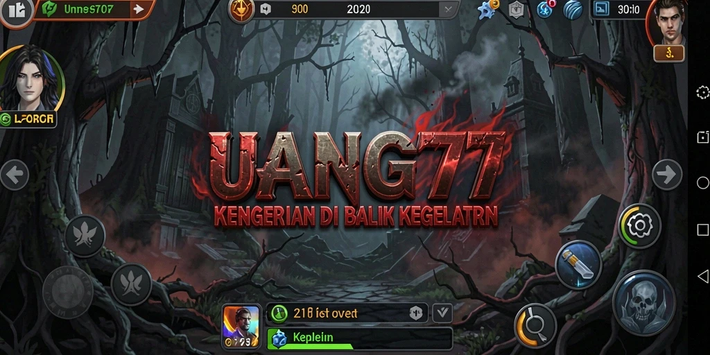 Tangkapan layar UANG77 menampilkan suasana mencekam dalam gameplay.